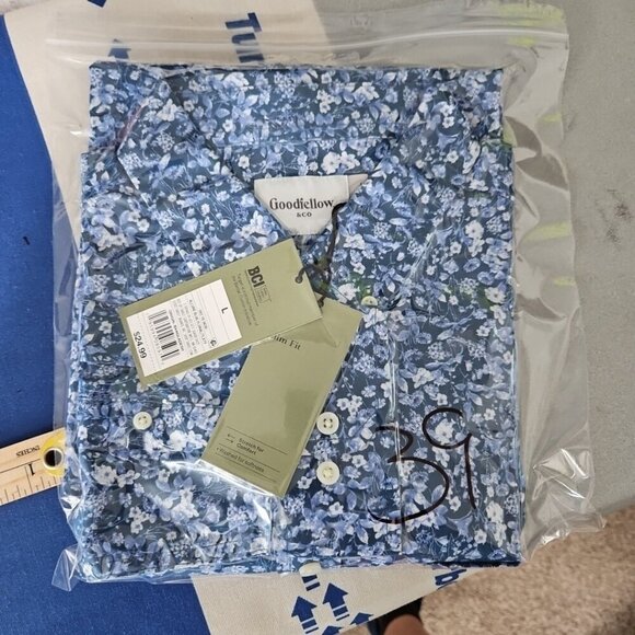 Blue Floral Shirt Men's L Slim Fit Long Sleeve Button-Down NEW Goodfellow NWT - Picture 15 of 15